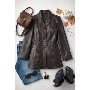 VTG Colebrook Classics Brown Leather Jacket Women's SZ Med Button Front Y2K Chic